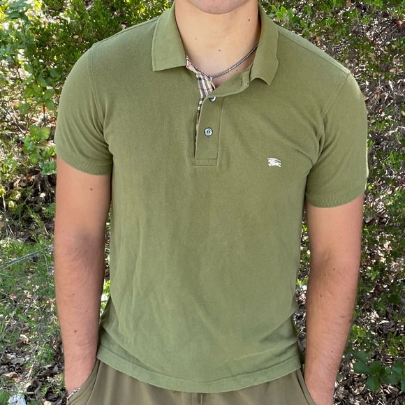 BURBERRY LONDON NOVA PLAID CHECK EN POLO SHIRT SLIM FIT SOLDIER GREEN ARMY OLIVE - Picture 6 of 16